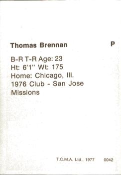 1977 TCMA Waterloo Indians #0042 Thomas Brennan Back
