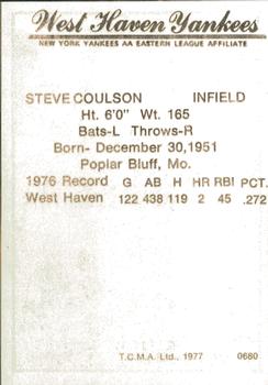 1977 TCMA West Haven Yankees #0680 Steven Coulson Back
