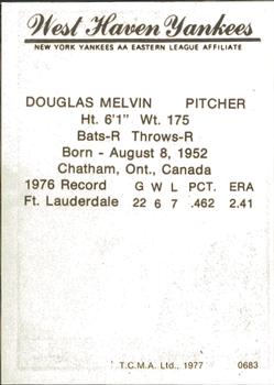 1977 TCMA West Haven Yankees #0683 Douglas Melvin Back