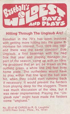 1974 Fleer Official Major League Patches - Baseball's Wildest Days and Plays #23 Hitting Through the Unglaub Arc Back