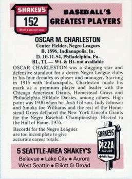 1976 Shakey's Pizza #152 Oscar Charleston Back