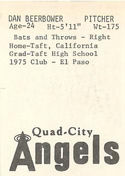 1976 TCMA Quad City Angels #NNO Dan Beerbower Back