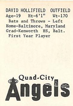 1976 TCMA Quad City Angels #NNO David Hollifield Back