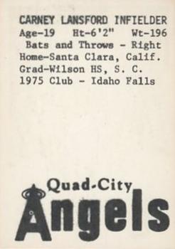 1976 TCMA Quad City Angels #NNO Carney Lansford Back