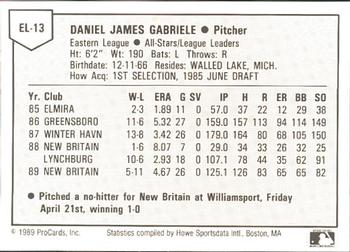 1989 ProCards Eastern League All-Stars #13 Dan Gabriele Back