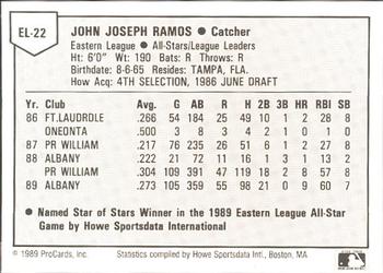 1989 ProCards Eastern League All-Stars #22 John Ramos Back