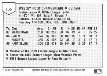 1989 ProCards Eastern League All-Stars #5 Wes Chamberlain Back