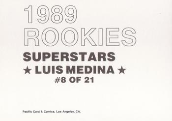 1989 Pacific Cards & Comics Rookies Superstars (unlicensed) #8 Luis Medina Back
