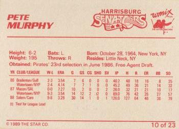 1989 Star Harrisburg Senators - Platinum #10 Pete Murphy Back