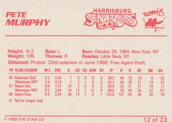 1989 Star Harrisburg Senators - Platinum #12 Pete Murphy Back