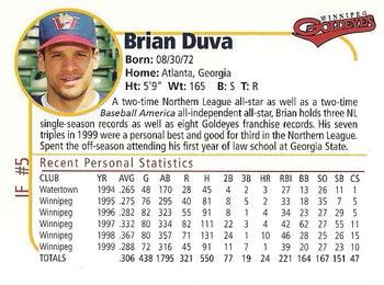 2000 Winnipeg Goldeyes #NNO Brian Duva Back