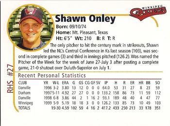 2000 Winnipeg Goldeyes #NNO Shawn Onley Back
