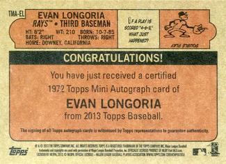 2013 Topps - 1972 Topps Minis Autographs #TMA-EL Evan Longoria Back