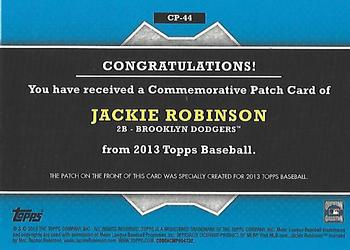 2013 Topps - Commemorative Patch #CP-44 Jackie Robinson Back