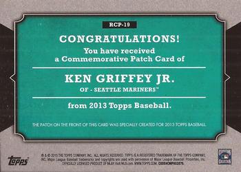2013 Topps - Manufactured Rookie Card Patch #RCP-19 Ken Griffey Jr. Back