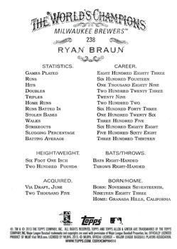 2013 Topps Allen & Ginter #238 Ryan Braun Back
