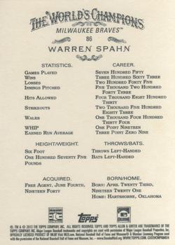 2013 Topps Allen & Ginter #86 Warren Spahn Back