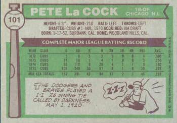 1976 Topps #101 Pete LaCock Back