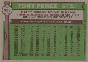 1976 Topps #325 Tony Perez Back