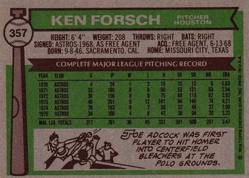1976 Topps #357 Ken Forsch Back