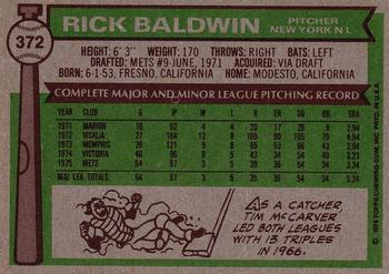1976 Topps #372 Rick Baldwin Back