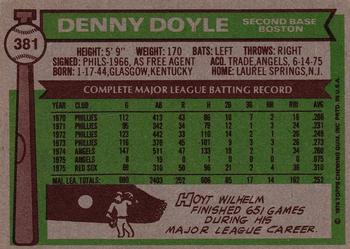1976 Topps #381 Denny Doyle Back