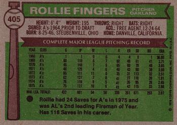 1976 Topps #405 Rollie Fingers Back