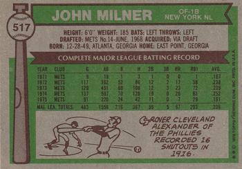 1976 Topps #517 John Milner Back