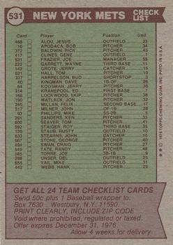 1976 Topps #531 New York Mets / Joe Frazier Back
