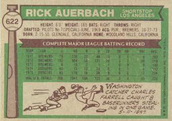 1976 Topps #622 Rick Auerbach Back
