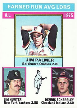1976 Topps #202 1975 AL ERA Leaders (Jim Palmer / Jim Hunter / Dennis Eckersley) Front