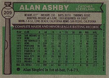 1976 Topps #209 Alan Ashby Back