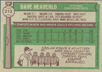 1976 Topps #213 Dave Heaverlo Back