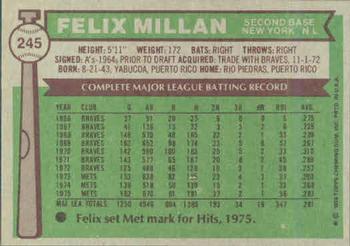 1976 Topps #245 Felix Millan Back