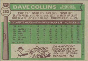 1976 Topps #363 Dave Collins Back