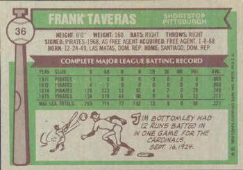 1976 Topps #36 Frank Taveras Back
