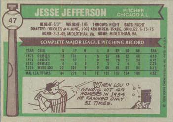 1976 Topps #47 Jesse Jefferson Back