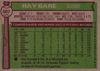 1976 Topps #507 Ray Bare Back
