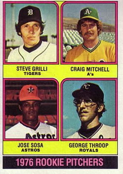 1976 Topps #591 1976 Rookie Pitchers (Steve Grilli / Craig Mitchell / Jose Sosa / George Throop) Front