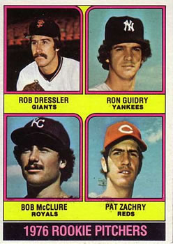 1976 Topps #599 1976 Rookie Pitchers (Rob Dressler / Ron Guidry / Bob McClure / Pat Zachry) Front