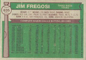 1976 Topps #635 Jim Fregosi Back