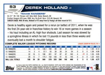 2013 Topps Chrome #53 Derek Holland Back