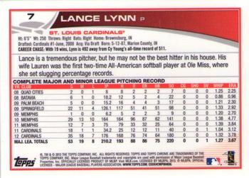 2013 Topps Chrome #7 Lance Lynn Back