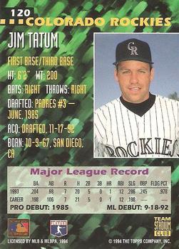 1994 Stadium Club Team - First Day Issue #120 Jim Tatum  Back