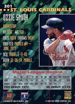 1994 Stadium Club Team - First Day Issue #301 Ozzie Smith  Back