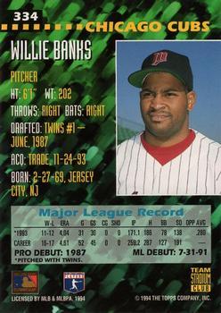 1994 Stadium Club Team - First Day Issue #334 Willie Banks  Back