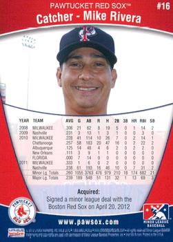 2012 Choice Pawtucket Red Sox #16 Mike Rivera Back