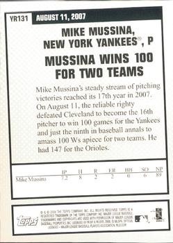2008 Topps Updates & Highlights - Year in Review #YR131 Mike Mussina Back