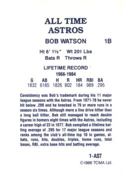 1986 TCMA All-Time Houston Astros #1-AST Bob Watson Back