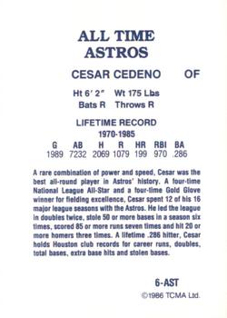1986 TCMA All-Time Houston Astros #6-AST Cesar Cedeno Back